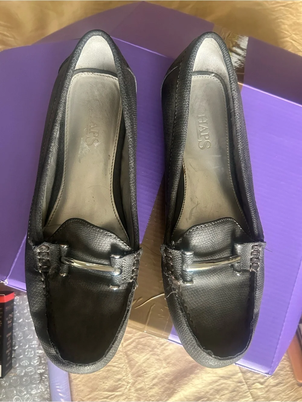 Chaps dark gray Slip-On Moccasin Loafers with Silver Accent size 7.5.